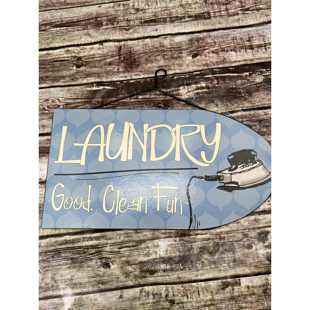 Laundry Room “Good Clean Fun” Wood Sign Plaque 14”x7.5” With Hook To Hang